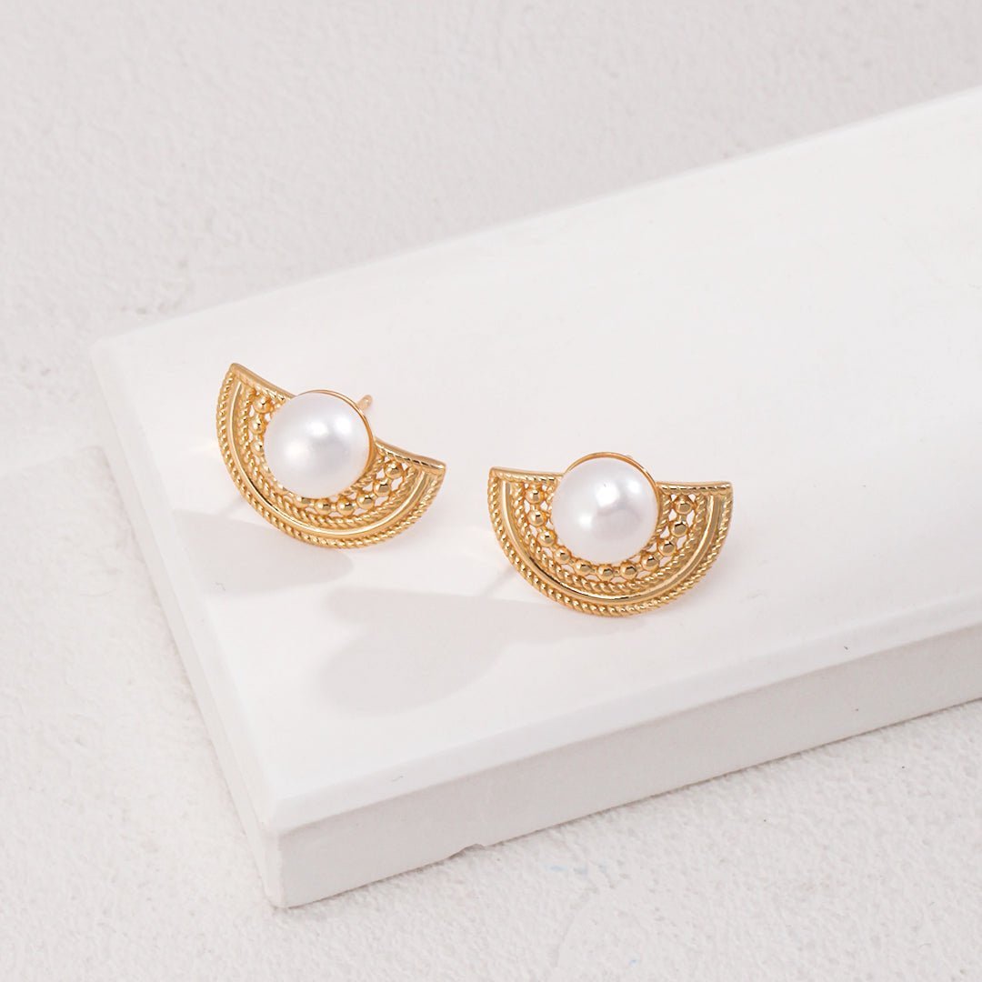 Fan - Shaped Pearl Stud Earrings - floysun