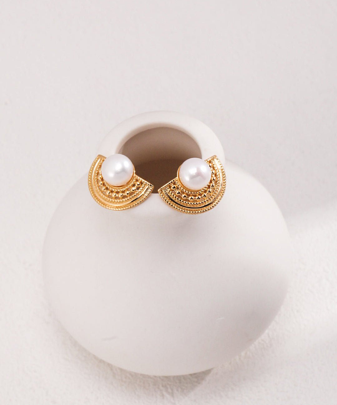 Fan - Shaped Pearl Stud Earrings - floysun