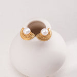 Fan - Shaped Pearl Stud Earrings - floysun