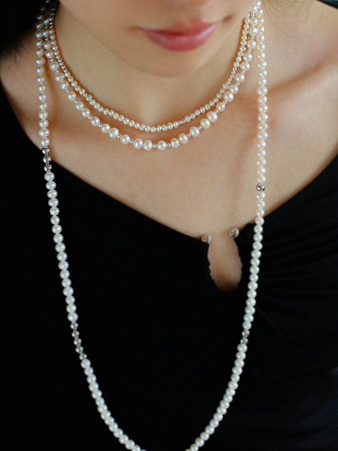 Fashion Freshwater Pearl Long Silver Necklace - floysun