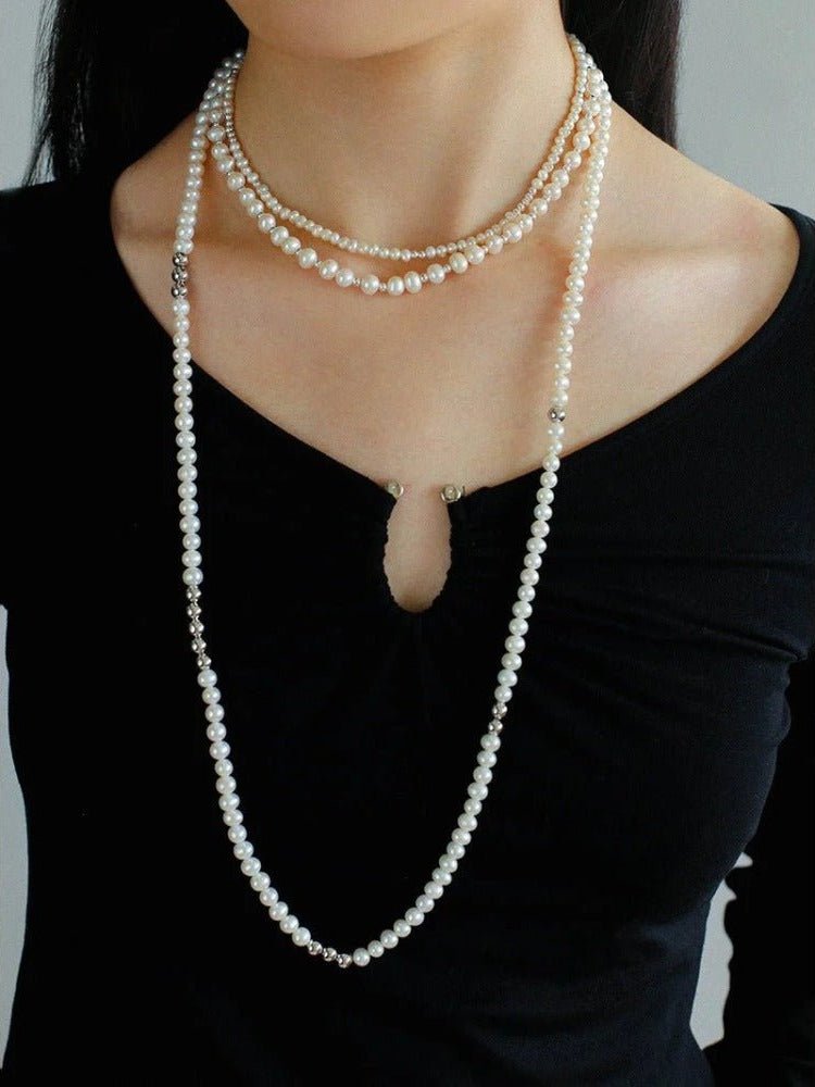 Fashion Freshwater Pearl Long Silver Necklace - floysun