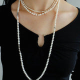 Fashion Freshwater Pearl Long Silver Necklace - floysun