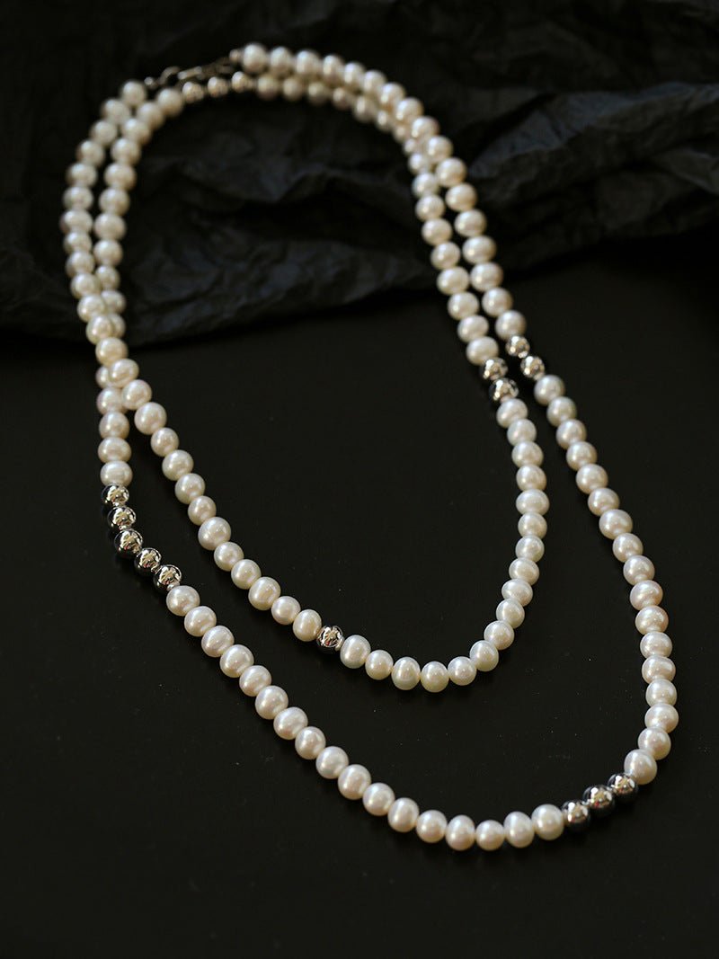 Fashion Freshwater Pearl Long Silver Necklace - floysun