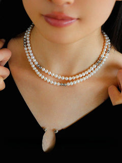 Fashion Freshwater Pearl Long Silver Necklace - floysun