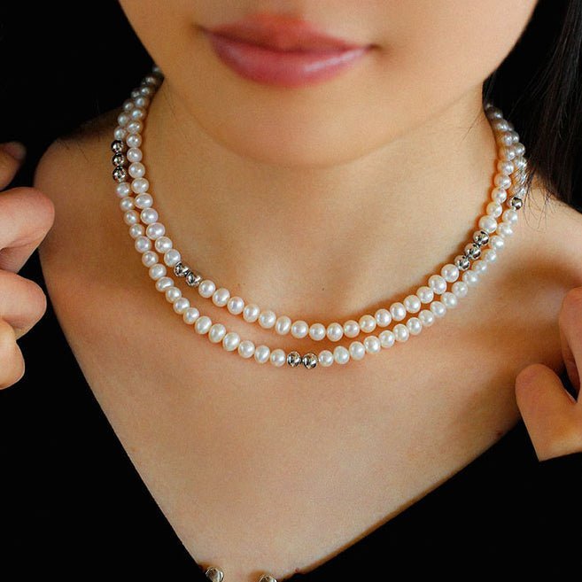 Fashion Freshwater Pearl Long Silver Necklace - floysun