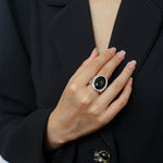 Fashion Oval Black Agate Open Ring - floysun