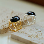 Fashion Oval Black Agate Open Ring - floysun