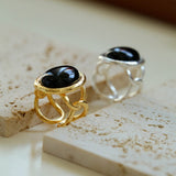 Fashion Oval Black Agate Open Ring - floysun