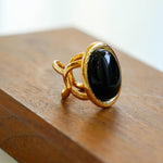 Fashion Oval Black Agate Open Ring - floysun