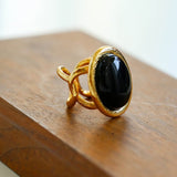 Fashion Oval Black Agate Open Ring - floysun