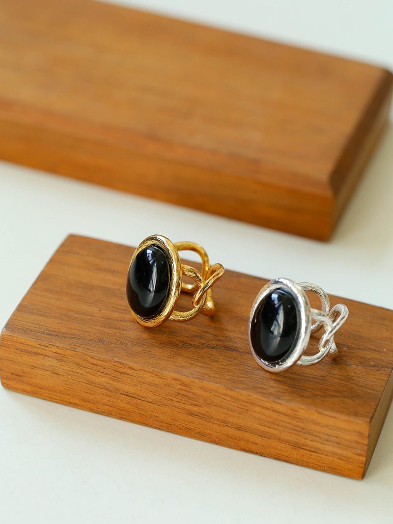 Fashion Oval Black Agate Open Ring - floysun