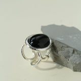 Fashion Oval Black Agate Open Ring - floysun