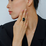 Fashion Oval Black Agate Open Ring - floysun