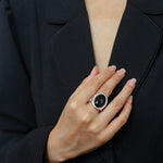 Fashion Oval Black Agate Open Ring - floysun