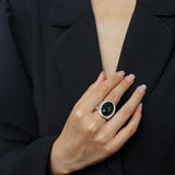 Fashion Oval Black Agate Open Ring - floysun