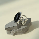 Fashion Oval Black Agate Open Ring - floysun