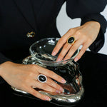 Fashion Oval Black Agate Open Ring - floysun