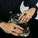 Fashion Oval Black Agate Open Ring - floysun