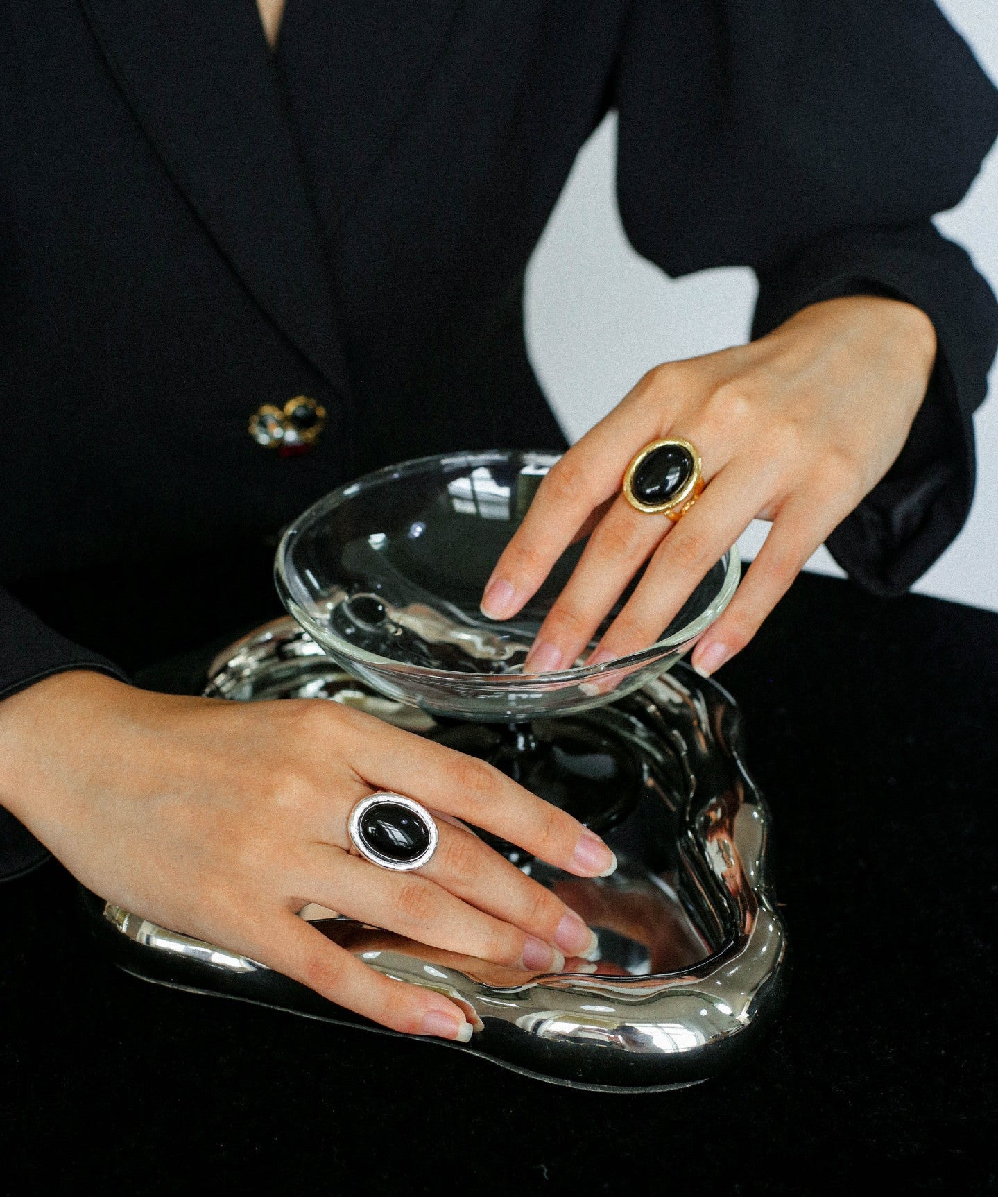 Fashion Oval Black Agate Open Ring - floysun