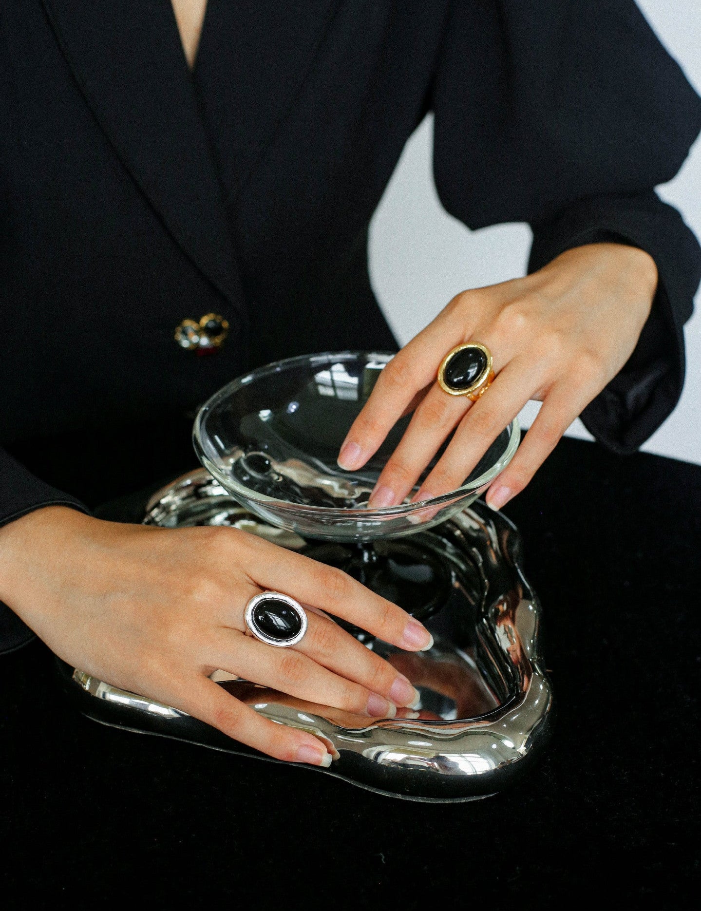 Fashion Oval Black Agate Open Ring - floysun