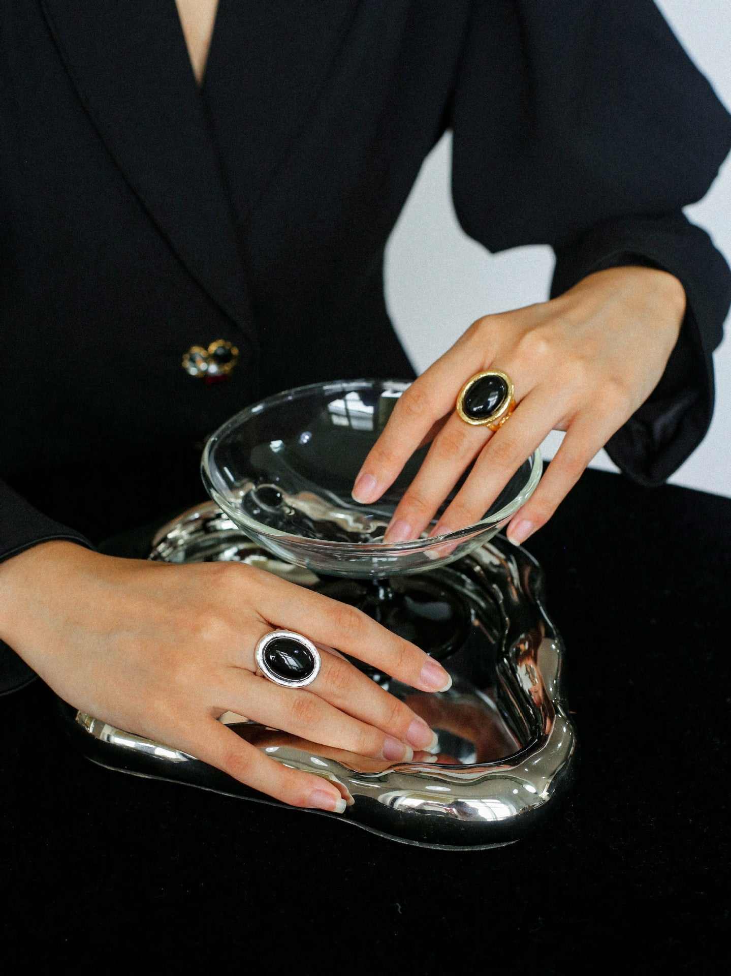 Fashion Oval Black Agate Open Ring - floysun