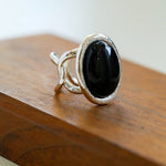 Fashion Oval Black Agate Open Ring - floysun