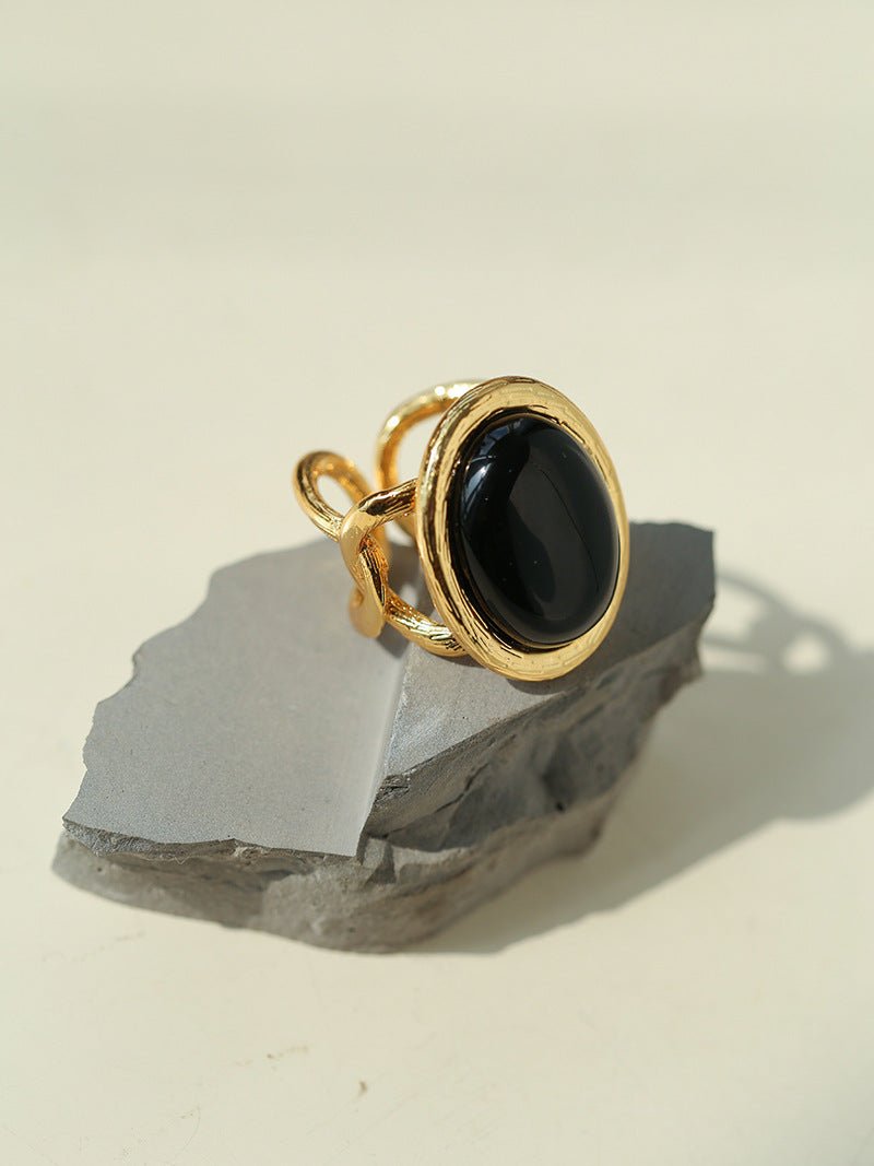 Fashion Oval Black Agate Open Ring - floysun