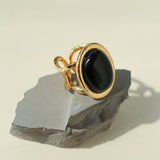 Fashion Oval Black Agate Open Ring - floysun