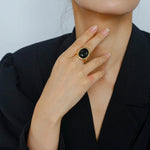 Fashion Oval Black Agate Open Ring - floysun