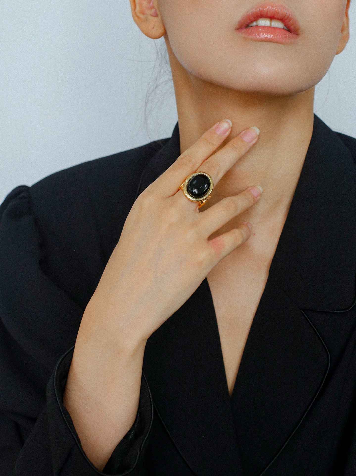 Fashion Oval Black Agate Open Ring - floysun