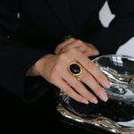 Fashion Oval Black Agate Open Ring - floysun