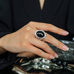 Fashion Oval Black Agate Open Ring - floysun