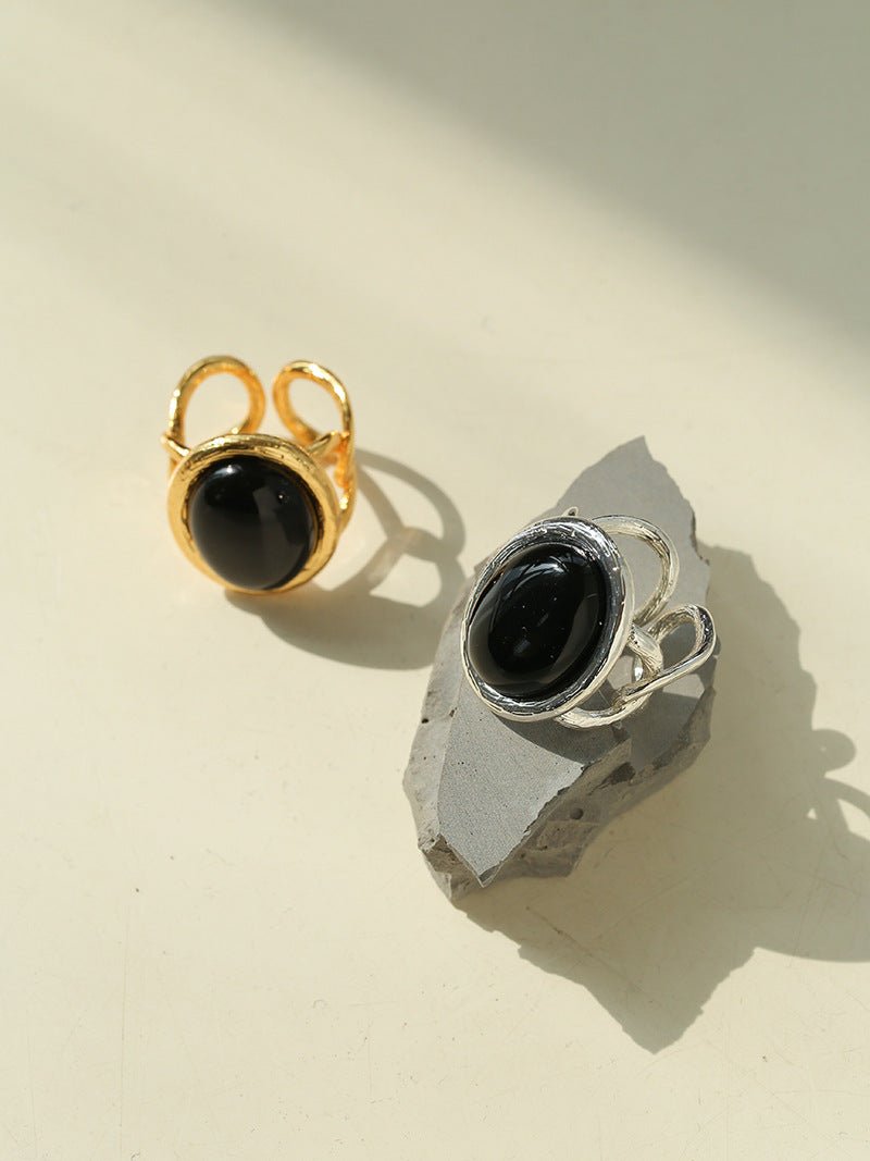 Fashion Oval Black Agate Open Ring - floysun