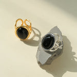 Fashion Oval Black Agate Open Ring - floysun