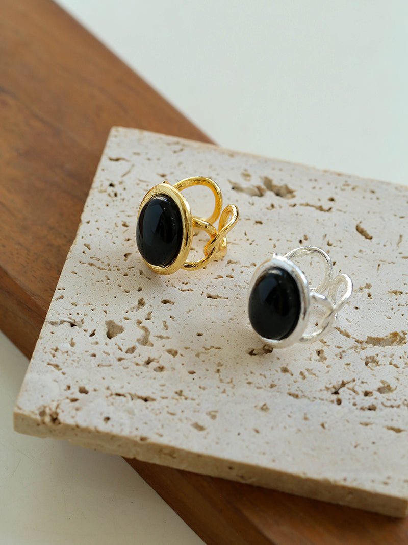 Fashion Oval Black Agate Open Ring - floysun