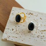 Fashion Oval Black Agate Open Ring - floysun