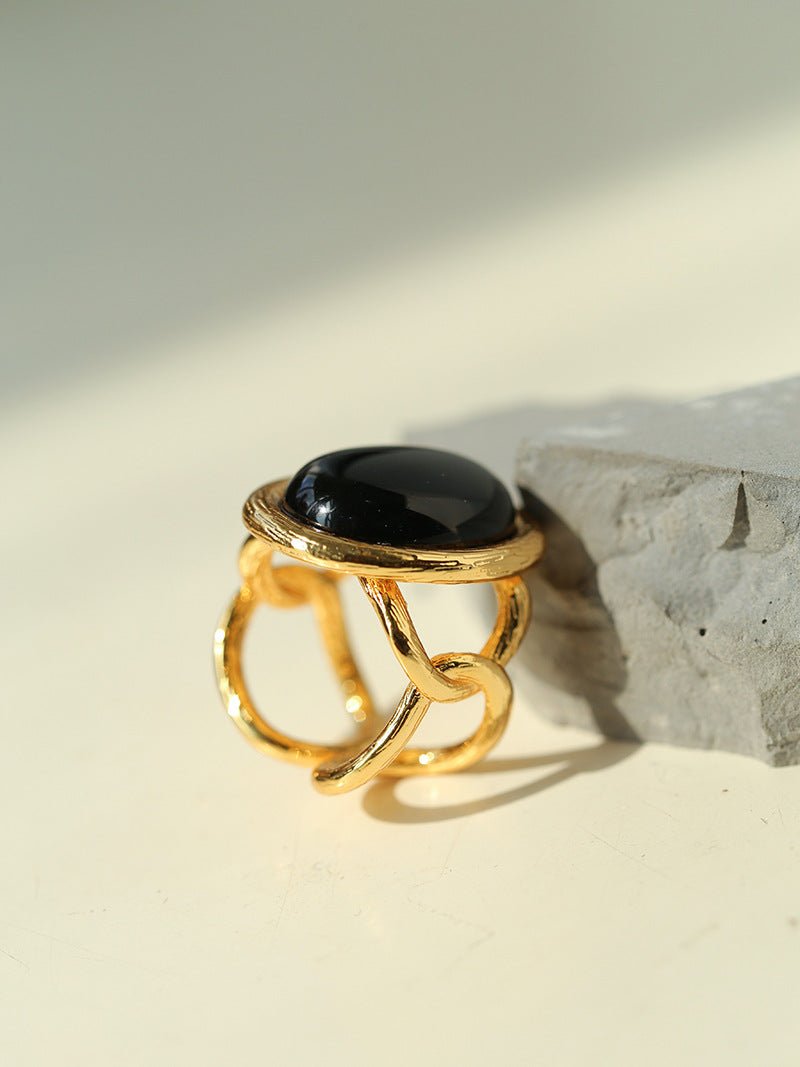 Fashion Oval Black Agate Open Ring - floysun