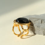 Fashion Oval Black Agate Open Ring - floysun