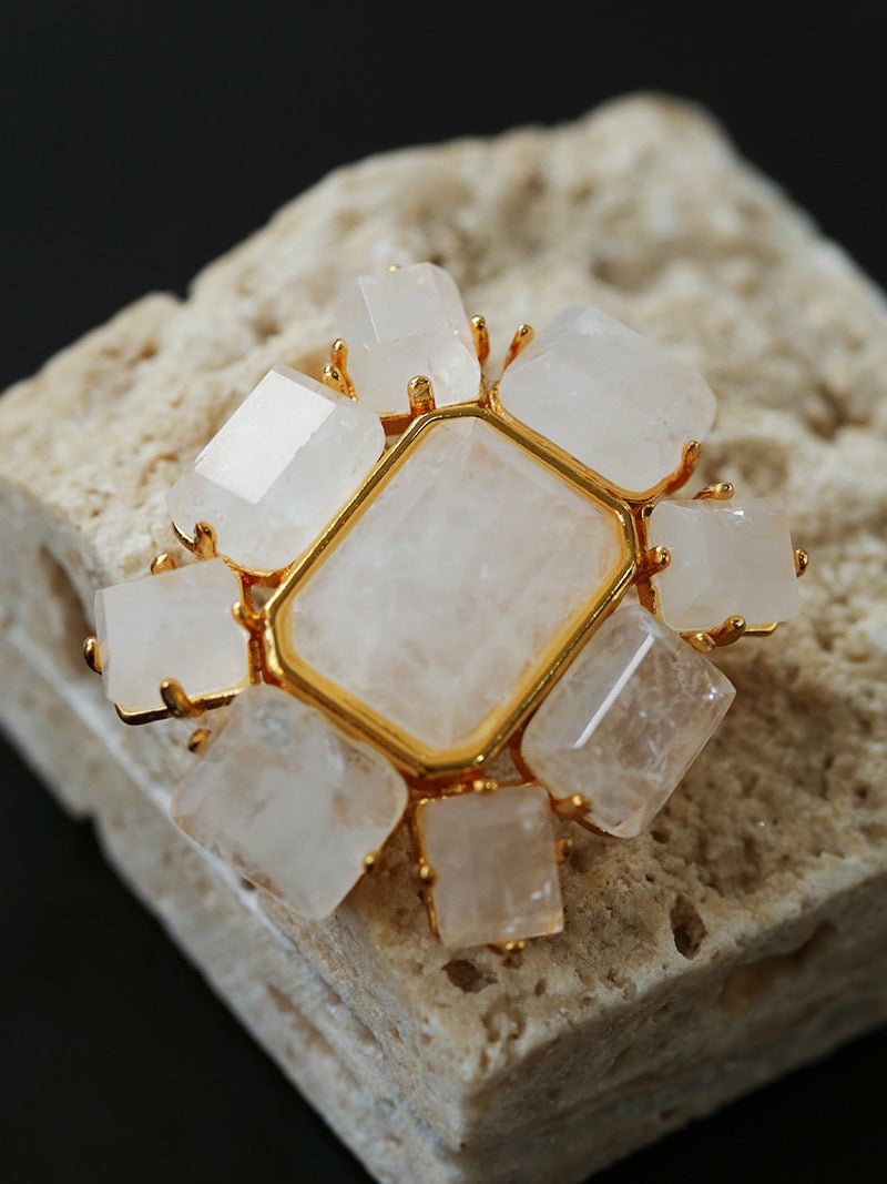 Fashion Rock Sugar White Crystal Brooch - floysun