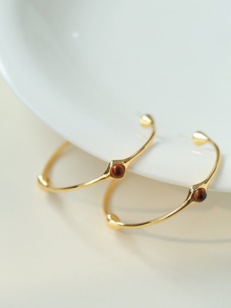 Fashion Tiger Eye Red Agate Hoop Earrings - floysun