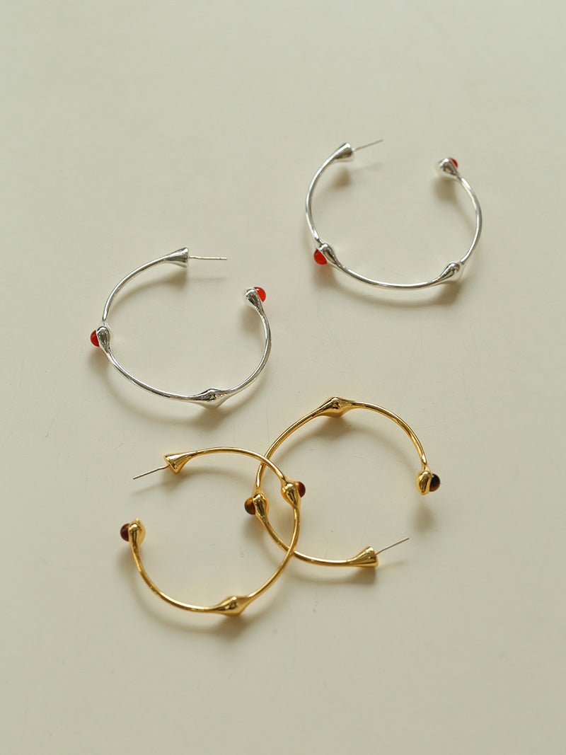 Fashion Tiger Eye Red Agate Hoop Earrings - floysun