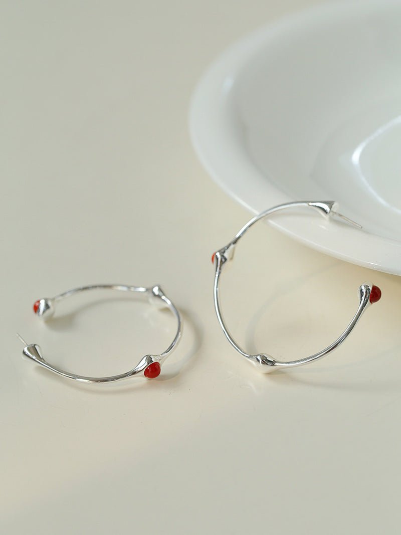 Fashion Tiger Eye Red Agate Hoop Earrings - floysun