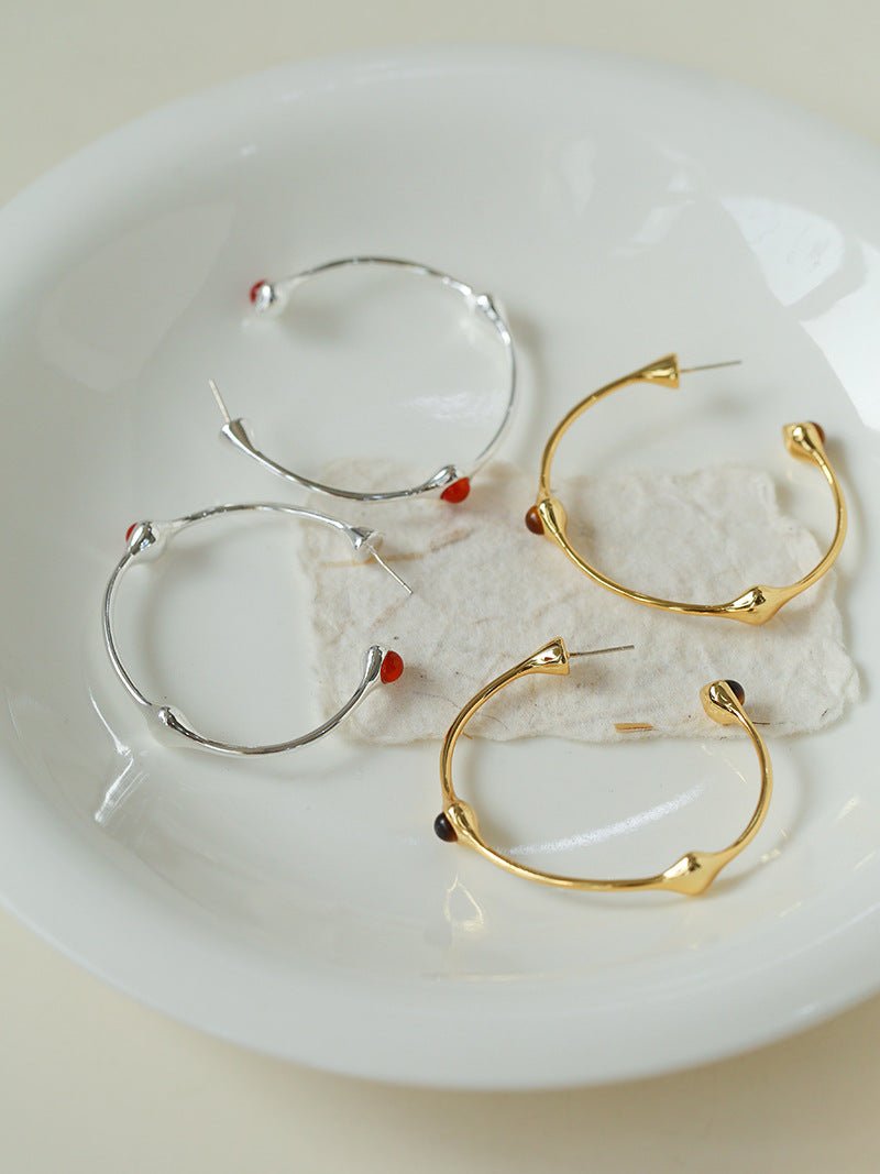 Fashion Tiger Eye Red Agate Hoop Earrings - floysun