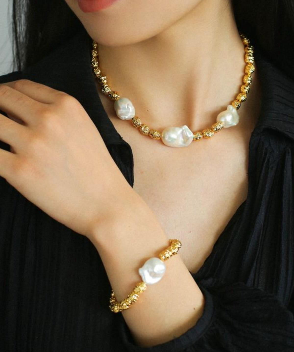 Fashionable Metallic Baroque Pearl Necklaces A Style - floysun