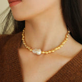 Fashionable Metallic Baroque Pearl Necklaces B Style - floysun