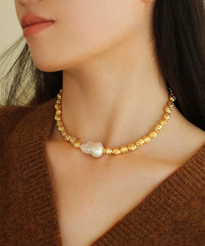 Fashionable Metallic Baroque Pearl Necklaces B Style - floysun