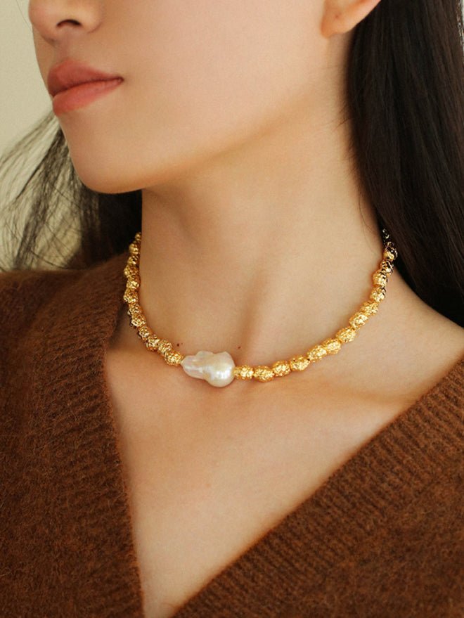 Fashionable Metallic Baroque Pearl Necklaces B Style - floysun