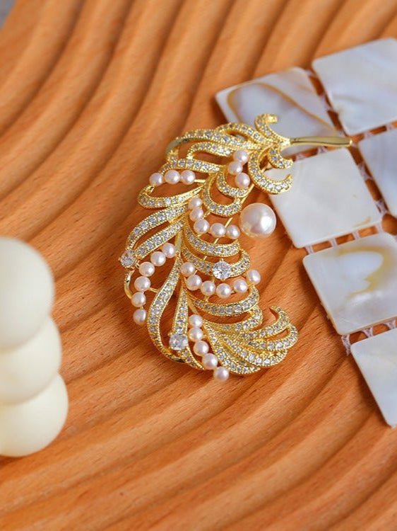 Feather Pearl Brooch E Style - floysun