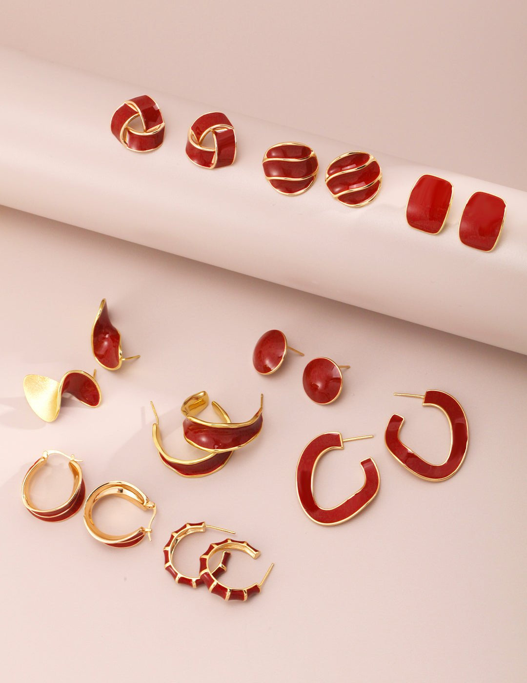 Festive Red Glazed Hoops Earrings - floysun