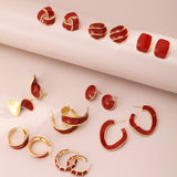 Festive Red Glazed Hoops Earrings - floysun